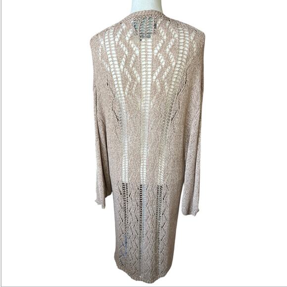 Anthropologie tan Crochet Duster Cardigan Sweater boho cotton open front - Picture 3 of 9